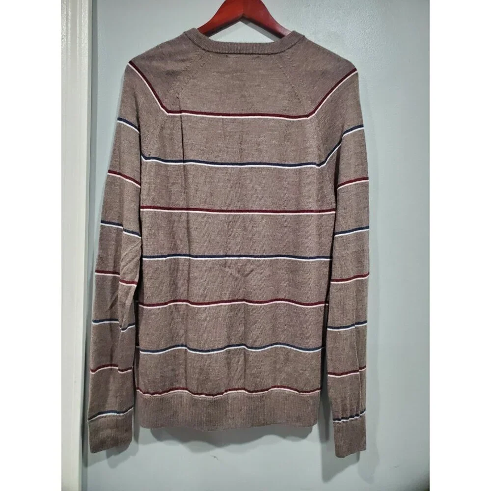 Banana Republic Mens Brown 100% Merino Wool Sweater Crew Neck Striped Sz L